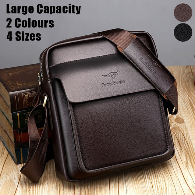  Men's Crossbody Bag Shoulder Bag Satchel PU Leather Outdoor Office Daily Zipper Large Capacity Waterproof Durable Solid Color Black vertical medium size Brown vertical medium size Zong color vertical