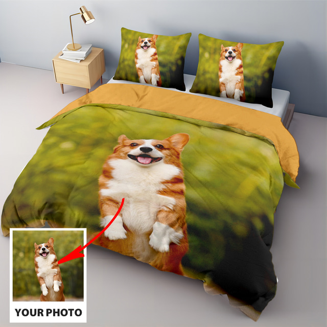  Individuelles Bettbezug-Set, personalisiertes Bettwäsche-Set, Foto-Bettdecke, individuelle Geschenke für Familie, Haustiere, Freunde, Paare