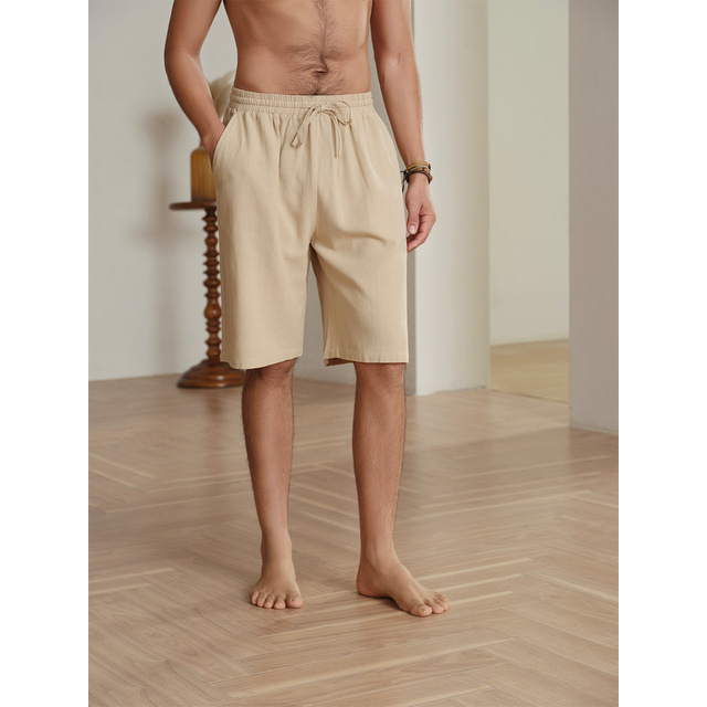  40% Linen Men's Linen Shorts Summer Shorts Pocket Drawstring Elastic Waist Plain Comfort Outdoor Daily Going out Fashion Streetwear Black White