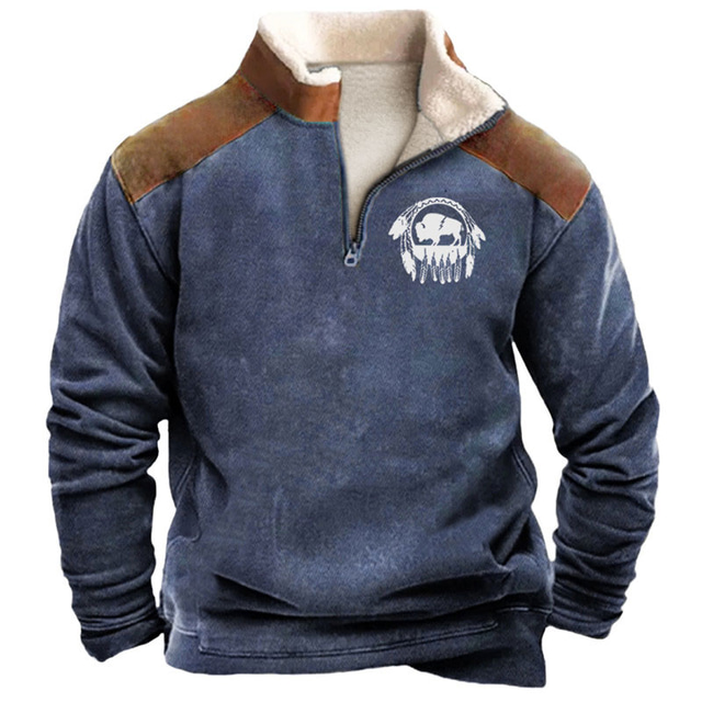  Thanksgiving Mens Graphic Hoodie Cowboy Daily Casual Vintage Retro 3D Print Sweatshirt Zip Holiday Vacation Going Out Sweatshirts Black Army Green Dark Blue Skull Native American Fleece