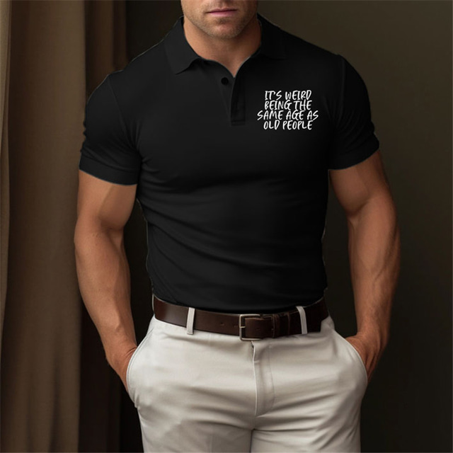  Letter Men's Casual Print Polo Shirt Golf Polo Outdoor Casual Daily Streetwear Polyester Short Sleeve Turndown Polo Shirts Black White Summer S M L Lapel Polo