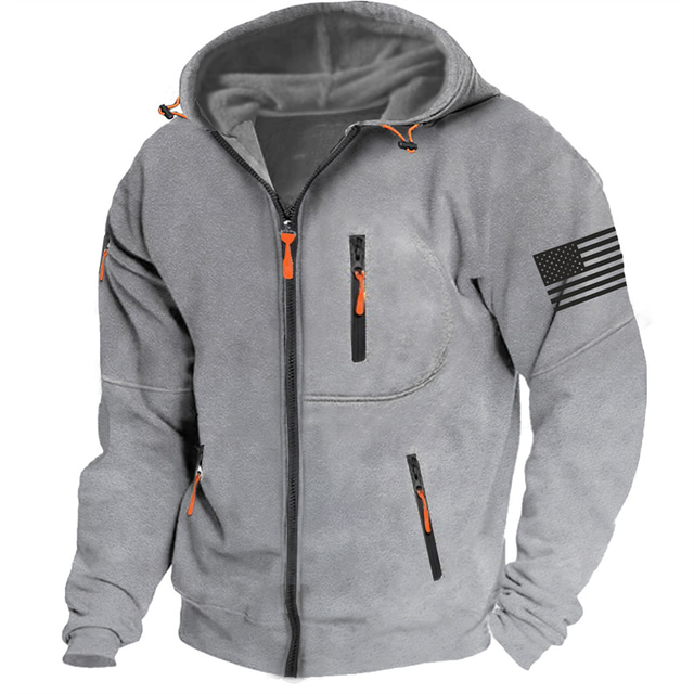  Independence Day American Flag Hoodie Mens Graphic Tactical Military National Fashion Daily Casual Outerwear Zip Vacation Going Streetwear Hoodies Dark Blue Gray Grey Fleece