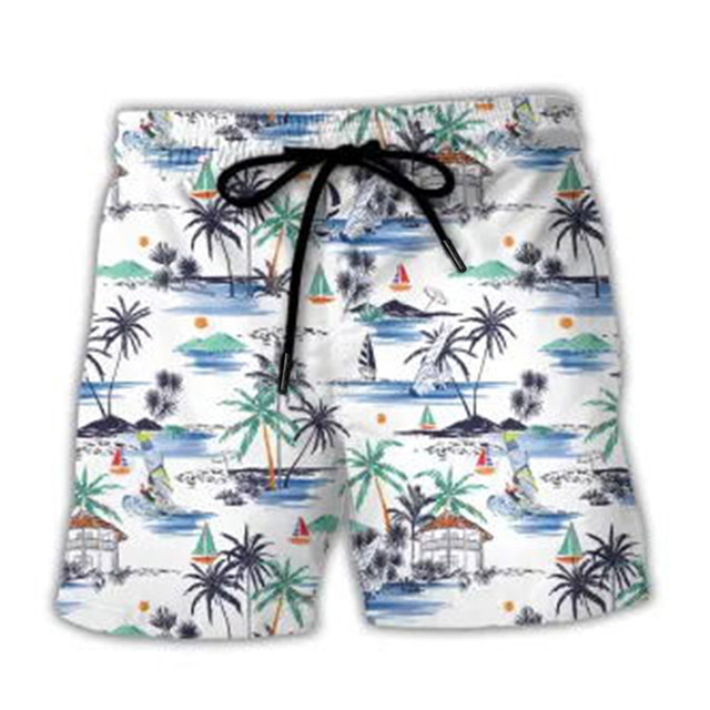  Herre Surf shorts Badeshorts Snørelukning med mesh-for Elastisk Talje Kokos palme Hurtigtørrende Korte Strand Streetwear Hawaiiansk Afslappet Hvid Mikroelastisk