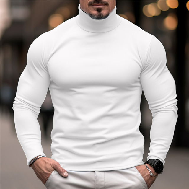  Men's T shirt Tee Tee Top Long Sleeve Shirt Plain Turtleneck Street Vacation Long Sleeve Clothing Apparel Fashion Designer Basic