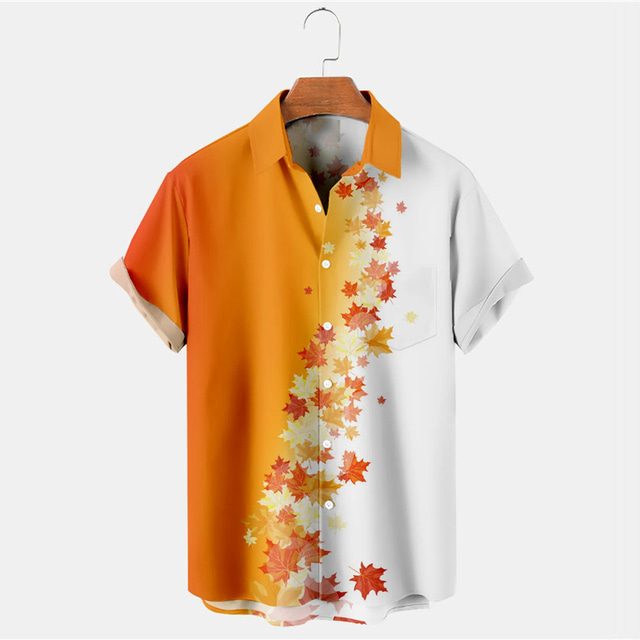  Maple Leaf Casual Men's Shirt Outdoor Street Casual Daily Fall Turndown Short Sleeve Orange S M L Shirt