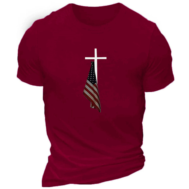  Herren Kreuz Nationalflagge T Shirt T-Shirt Baumwolle Kurzarm Grafik Hemd Schwarz Burgunderrot Armeegrün Bequemes T-Shirt Sports Outdoor Festtage Modedesigner-Kleidung