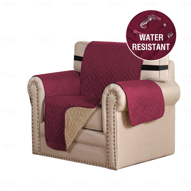  Reversible Quilted Chair Cover Burgundy Furniture Protector Anti-Slip Couch Cover Water Resistant Couch Cushion Cover Sectional Sofa Throw Towel Slipcover