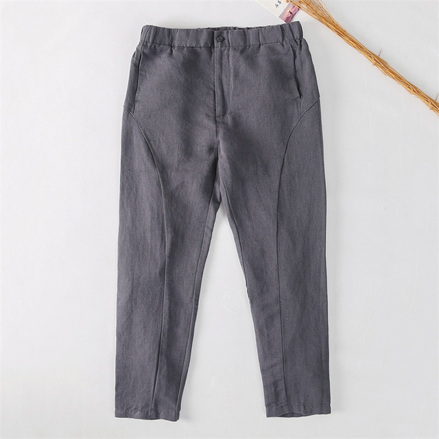  100% Linen Men's Linen Pants Trousers Drawstring Elastic Waist Straight Leg Plain Comfort Breathable Casual Daily Holiday Fashion Classic Style Dark Gray