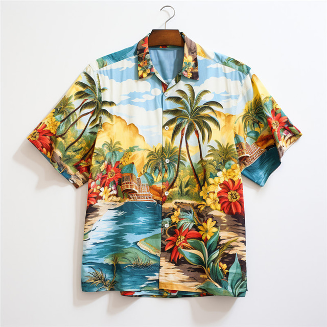  Coconut Tree Hawaiian Casual Men's Shirt Outdoor Street Casual Daily Fall Turndown Short Sleeve Blue S M L Shirt