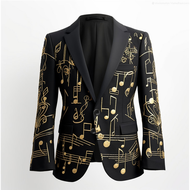  Graffiti Musical Notes Vintage Business Men's Coat Blazer Work Wear to work Going out Fall & Winter Turndown Long Sleeve Black Almond Red S M L Polyester Weaving Jacket