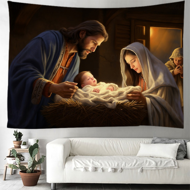  Christmas Decorations Nativity Scene Jesus Hanging Tapestry Wall Art Large Xmas Tapestry Mural Decor Photograph Backdrop Blanket Curtain Home Bedroom Living Room Decoration