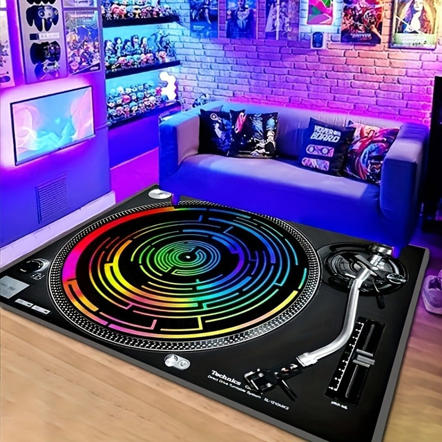  Tapete de área com ventilador de música de disco preto antiderrapante tapete de cabeceira sala de estar quarto interior ao ar livre aconchegante