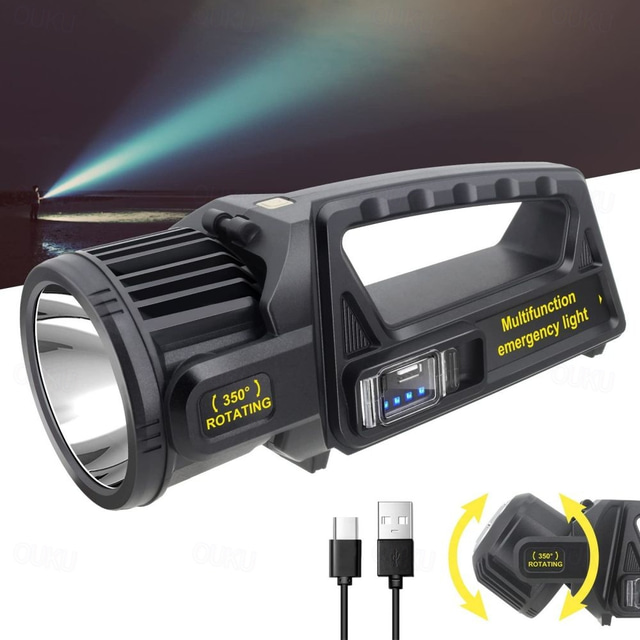  Rechargeable Led Spotlight Flashlight with 350° Rotate Head, High Lumens Spotlight 9 Modes Super Bright Spot Lights Outdoor Handheld