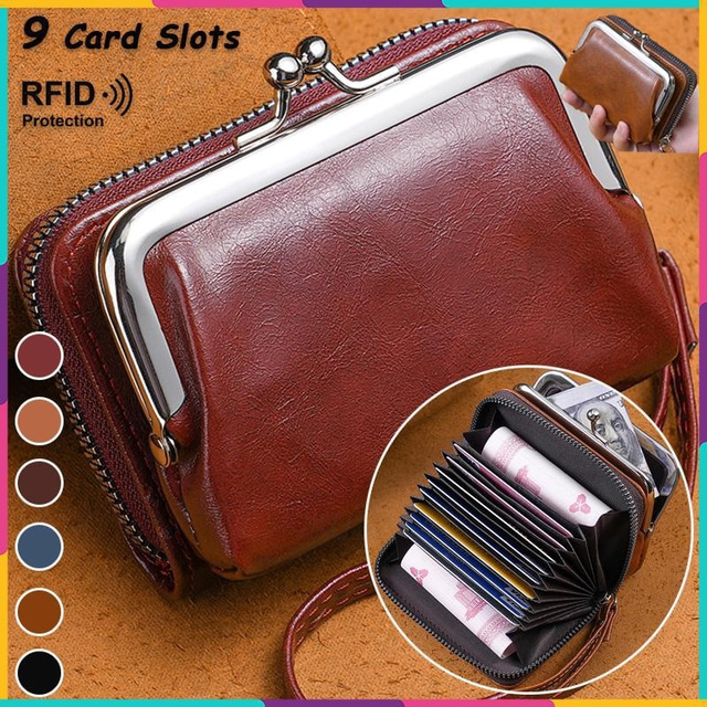  2023 Women New Retro Genuine Leather Rivet Short Wallet Zipper Coin Card Holder Female Coin Clutch Wallets Purse Money Bag