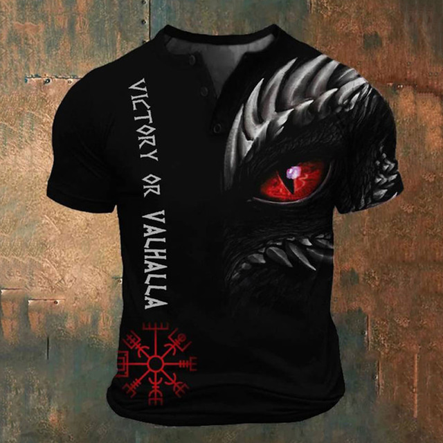  Bărbați Grafic Viching Tricou Cămașă Henley Manșon scurt Tipărire 3D Modă Retro / vintage Clasic Sport exterior Concediu Ieșire Primavara vara Roșu-aprins Albastru piscină Mov Trifoi Henley Tricou