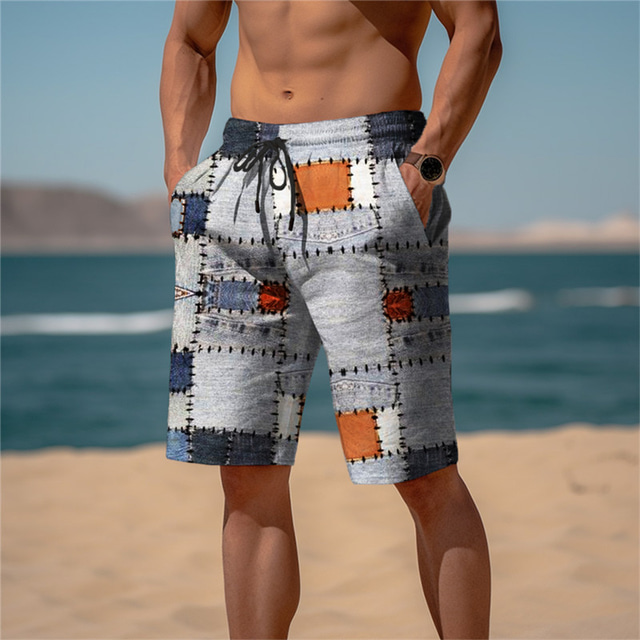  Hombre Pantalones cortos de sudor Pantalones cortos de playa Pantalones cortos de felpa Correa Cintura elástica Impresión 3D Plaid Transpirable Suave Corto Diario Ropa de calle Mezcla de Algodón