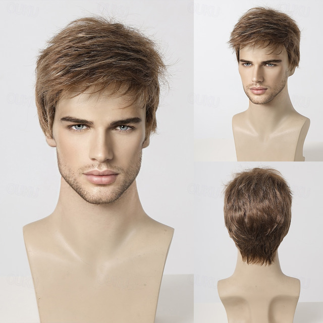  Synthetic Wig Uniforms Career Costumes Princess kinky Straight Middle Part Layered Haircut Machine Made Wig 8 inch Ash Brown#8 Synthetic Hair Men's Cosplay Party Fashion Brown