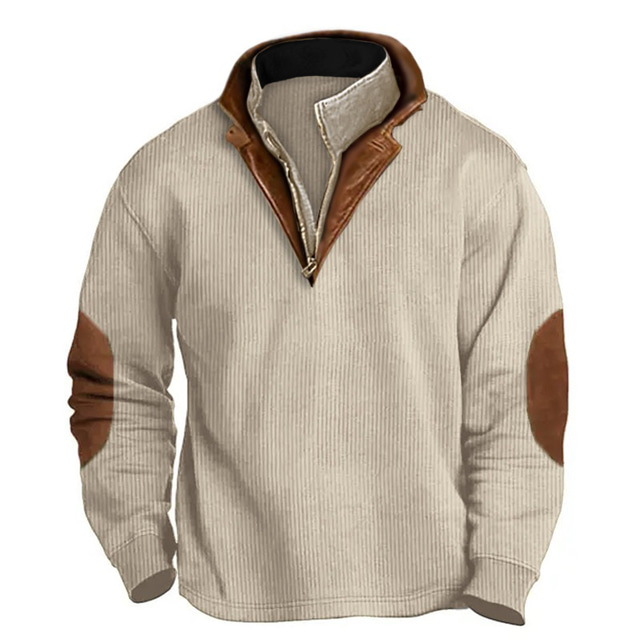  Voor heren Sweatshirt Sweatshirt met kwartrits Leger Groen Marineblauw Bruin Khaki Halve rits Kleurenblok Lapwerk Sport & Outdoor Dagelijks Feestdagen Corduroy Streetwear Basic Casual Herfst winter