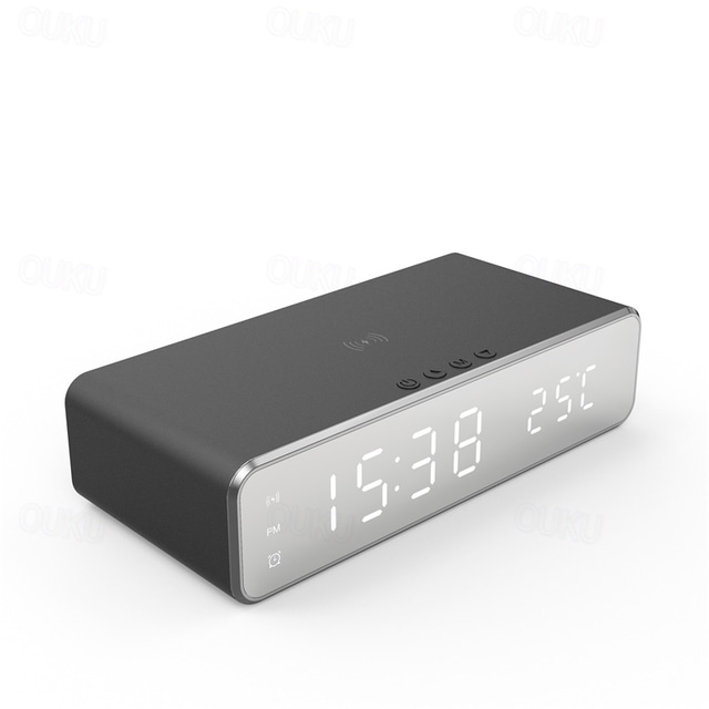  Wireless Charger Time Alarm Clock LED Digital Thermometer Earphone Phone Chargers Fast Charging Dock Station For IPhone 15 14 13 12 Samsung