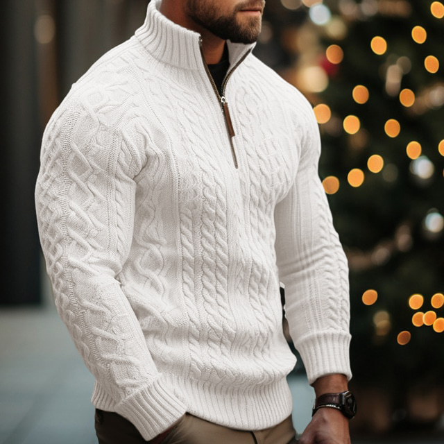  Suéteres de Natal masculino pulôver suéter jumper cabo malha regular de malha trimestre zip simples gola moderna contemporânea natal roupas de trabalho vestuário inverno preto branco m l xl