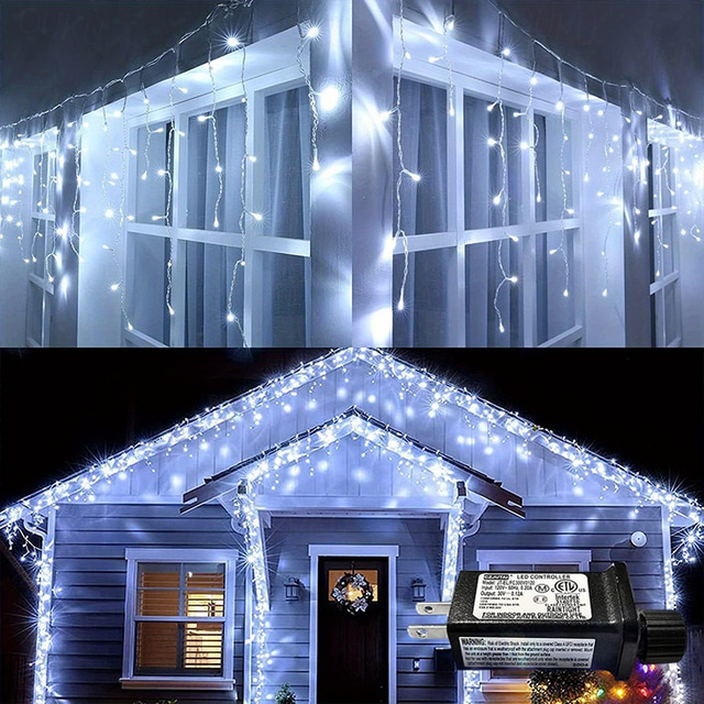  1 Pack IJspegels Lichten 96 LED 4M 8 Modi en Timer Warm Wit Koud Wit Multicolor Lamp Waterdicht Koppelbare Buiten String Lichten voor Vakantie Bruiloft Decoratie