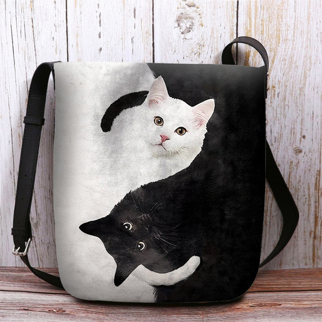  Yin Yang Cat Design Crossbody Bag - Artistic Black and White Cat Print Shoulder Bag for Women, Perfect for Casual and Everyday Use