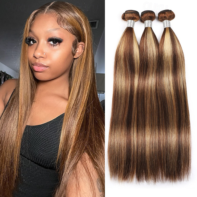  highlights haarbundels maagdelijk steil menselijk haar 3 bundels ombre honingblond p4/27 kleur