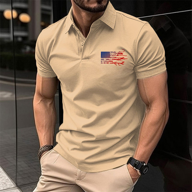  National Flag Men's Casual Print Golf Polo Outdoor Casual Daily Streetwear Polyester Short Sleeve Turndown Polo Shirts Black Green Spring & Summer S M L Lapel Polo