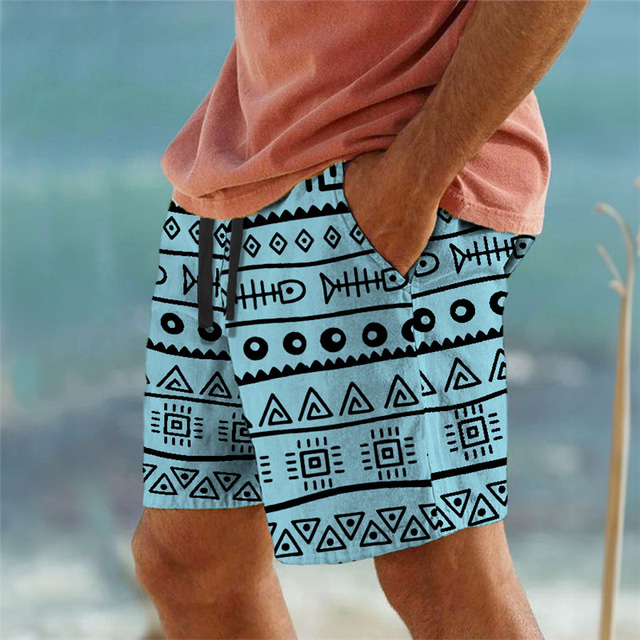  Hombre Pantalones cortos de sudor Pantalones cortos de playa Pantalones cortos de felpa Correa Cintura elástica Impresión 3D Geometría Transpirable Suave Corto Diario Ropa de calle Mezcla de Algodón