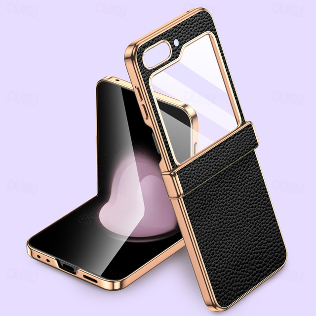  Phone Case For Samsung Galaxy Z Flip 5 Back Cover Shockproof Genuine Leather