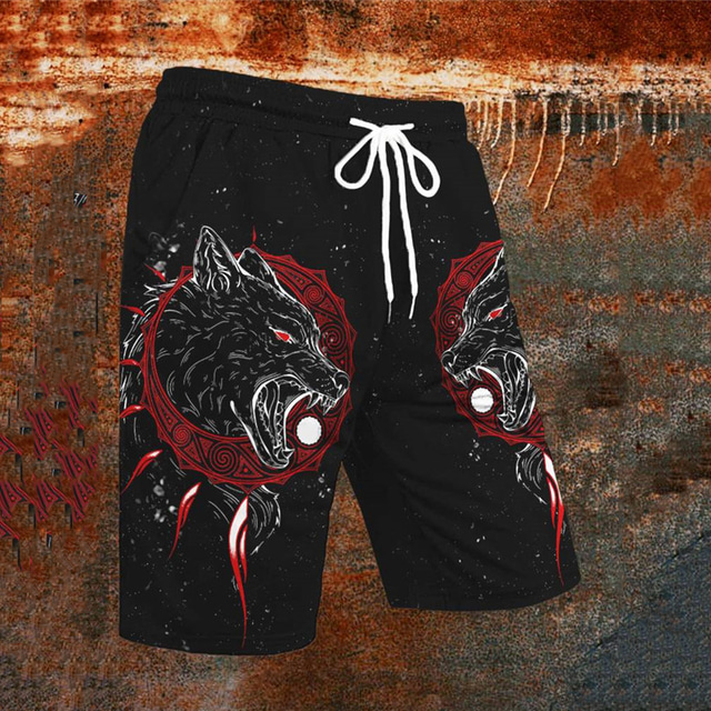  Herre Surf shorts Badeshorts Snørelukning med mesh-for Elastisk Talje Ulv Hurtigtørrende Korte Ferie Strand Hawaiiansk Punk & Gotisk Vin Mikroelastisk