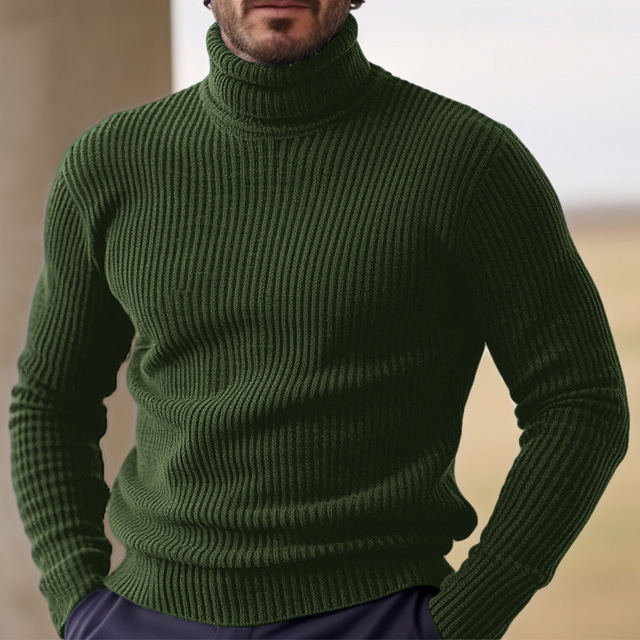  Men's Sweater Turtleneck Sweater Pullover Ribbed Knit Knitted Plain Turtleneck Keep Warm Casual Outdoor Daily Wear Clothing Apparel Fall & Winter Black Yellow M L XL