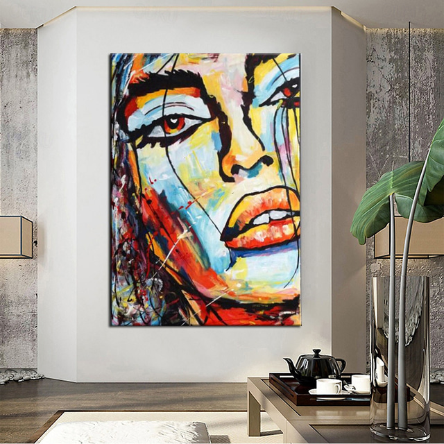  Hand Painted Wall Art Colorful Face painting Wall Art Woman Portrait Canvas Painting Abstract Girl Oil Painting Wall Decor Art Home Decoration ready to hang or canvas