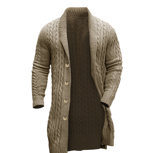  Herren Strickjacke Grober Cardigan Stricken Tunika Knopf hoch Glatt Schalrevers Warm-Ups Moderne zeitgenössische Casual Freizeitskleidung Bekleidung Herbst Winter Schwarz Braun M L XL