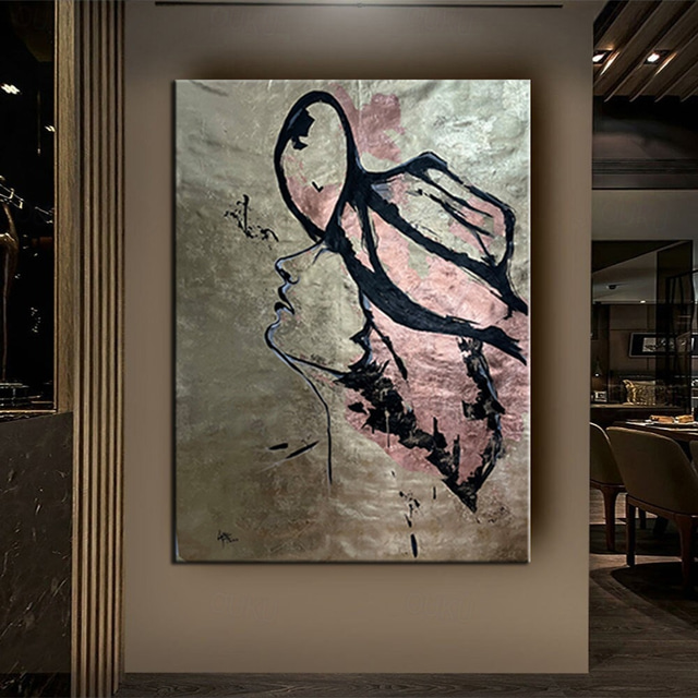 Large Hand Painted black and gold painting Acrylic foil painting on canvas Wall Art  abstract art abstract painting gold firgure painting black painting Home Decoration Decor ready to hang or canvas