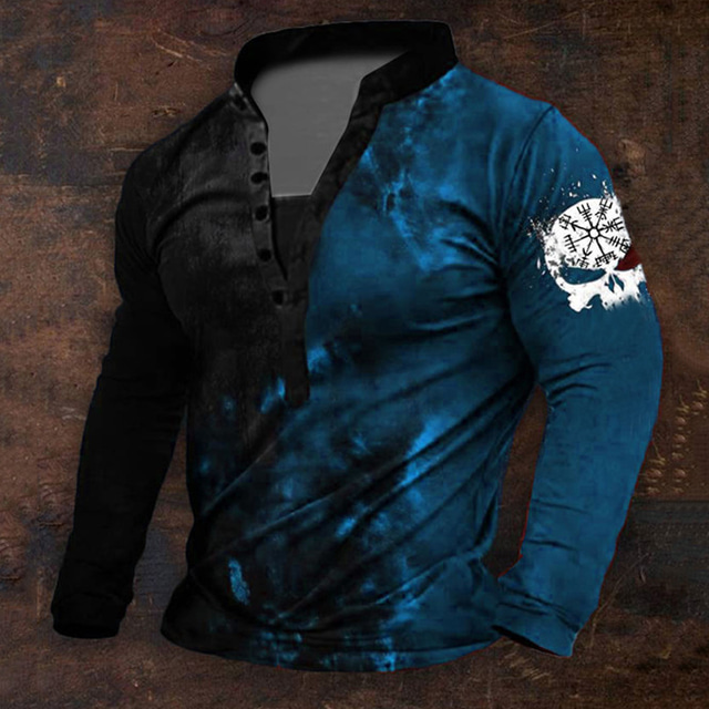  Per uomo Grafico Vichingo Maglia Henley Manica Lunga Stampa 3D Quotidiano Retrò Vintage Casual Ferie Uscire Festival Primavera & Autunno Blu Rosso Viola Verde Henley Maglietta Henley