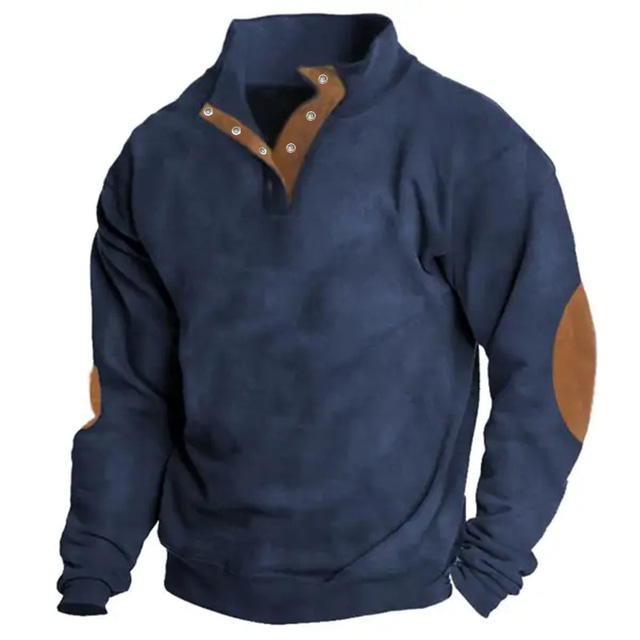  Men's Sweatshirt Black White Navy Blue Blue Green Standing Collar Color Block Patchwork Sports & Outdoor Daily Holiday Vintage Basic Casual Spring &  Fall Clothing Apparel Hoodies Sweatshirts 
