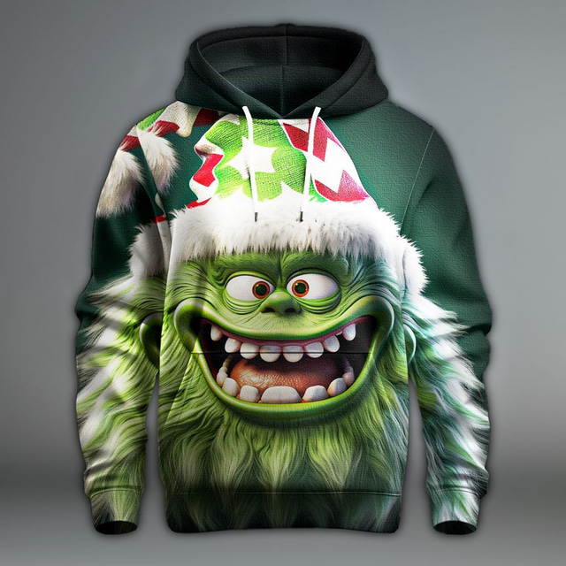  Cartoon Men's Fashion 3D Print Hoodie Vacation Going out Hoodies Green Long Sleeve Hooded Print Front Pocket Spring &  Fall Designer Hoodie Sweatshirt