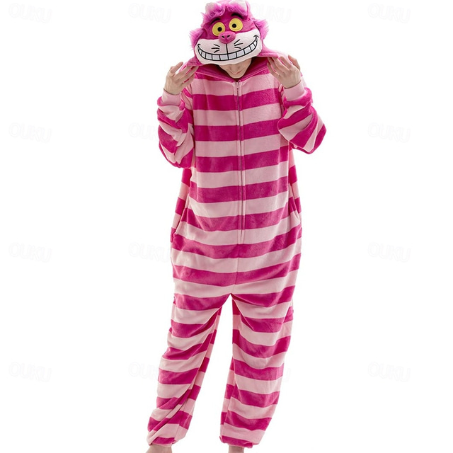  Adults' Kigurumi Pajamas Cat Chesire Cat Animal Striped Onesie Pajamas Polar Fleece Cosplay For Men and Women Halloween Animal Sleepwear Cartoon Festival / Holiday Costumes / Leotard / Onesie