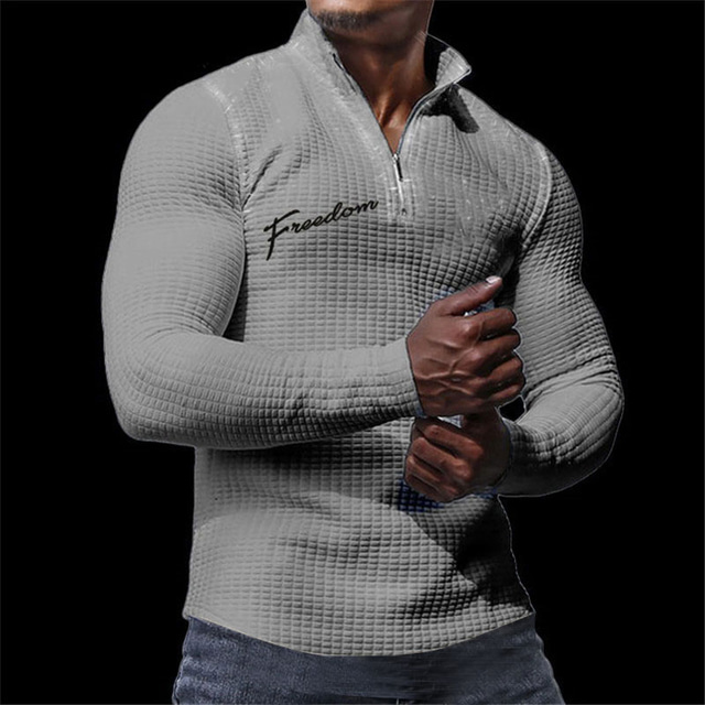  Letra Negócio Homens Camisa Polo Waffle Manga Longa Ao ar livre Casual / Diário Streetwear Outono & inverno 3D Imprimir Aberto para a Lateral Com Zíper Preto Branco Damasco Micro-Elástica Poliéster