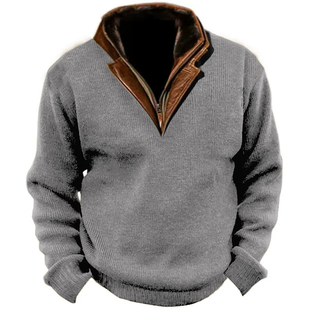  Homme Sweat shirt bleu marine Marron Vert Véronèse Gris Col Mao Bloc de couleur Le style rétro Usage quotidien Vacances Sortie Velours Côtelé Garder au chaud Décontractées Automne hiver Vêtement Tenue