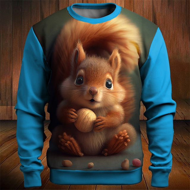  Men's Graphic Animal Squirrel Sweatshirts Golf Pullover Sweatshirt Long Sleeve Sweatshirt Crew Neck Fashion Daily Casual 3D Print Vacation Holiday Going out Print Spring &  Fall