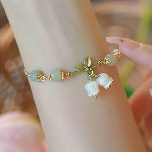  Lily Of The Valley Bracelet, Green Beaded Flower Pendant Bracelet, Exquisite Vintage Accessories, Women Girls Jewelry, Bachelorette Party Decor, Wedding Anniversary Party Favors, Birthday Party Decor,