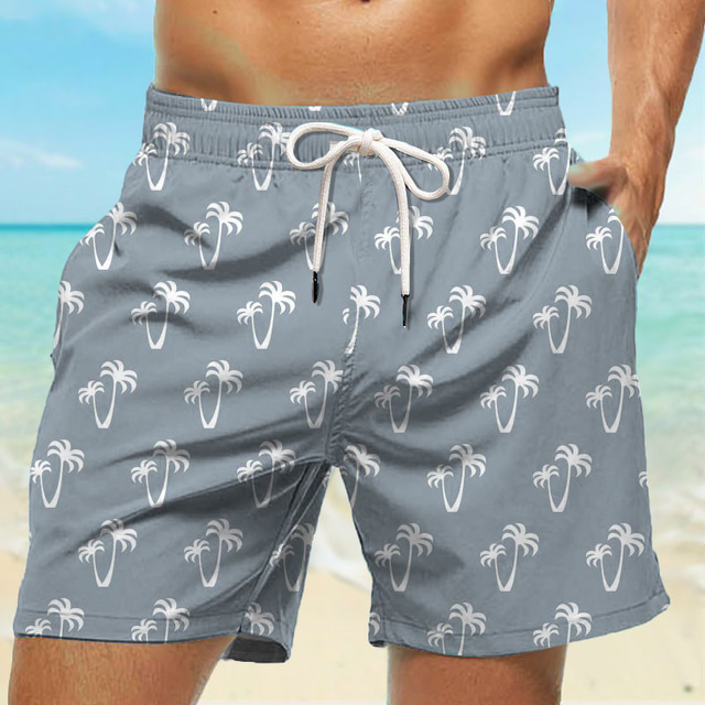  Herren Boardshorts Badeshorts Badehose Schwimmshorts Bademode Kordelzug mit Mesh-Futter Elastische Taille Kokosnussbaum Schnelltrocknend Kurz Festtage Strand Hawaiianisch Brautkleider schlicht