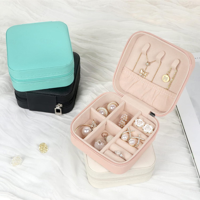  Travel Jewelry Case Small Jewelry Box Jewelry Organizer Storage Case Portable PU Leather Mini Jewelry Travel Case for Girls Womens Earring, Necklace, Rings,Bracelets,Valentine's Day Gift