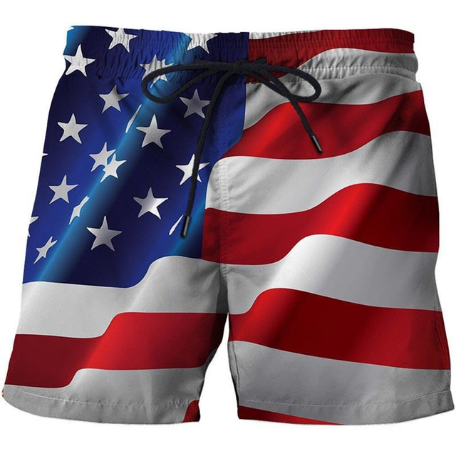  Bărbați Pantaloni Scurti Pantaloni Scurți de Înot Boxeri înot Cordon cu căptușeală din plasă Talie elastică Steagul american Uscare rapidă Scurt Concediu Plajă Hawaiană Casual Roșu Vin Roșu-aprins