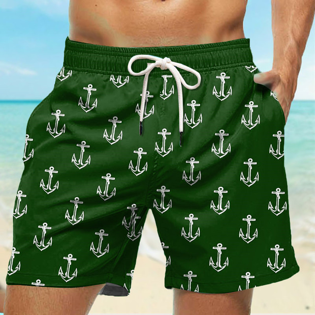  Voor heren Boardshorts Zwemshorts Lange zwembroeken Trekkoord met Mesh-voering Elastische taille Anker Sneldrogend Korte Feestdagen Strand Hawaii Casual Zwart Marineblauw Micro-elastisch