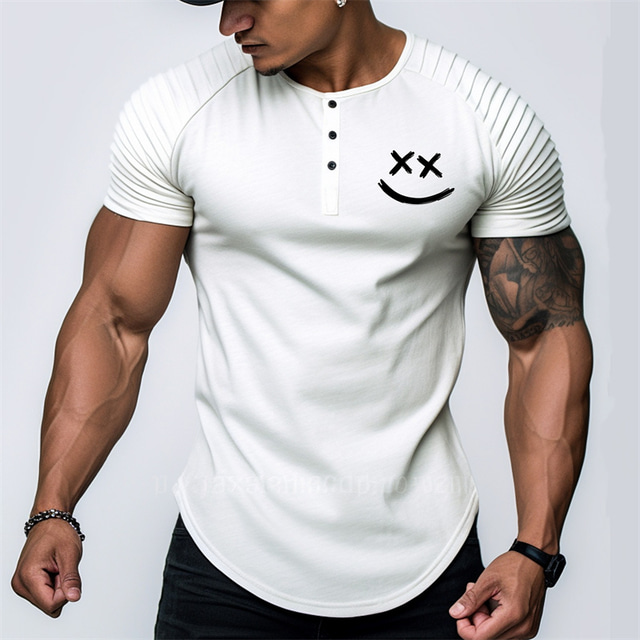  visage graphique mode quotidien décontracté hommes chemise henley raglan t-shirt sport extérieur vacances sortir t-shirt blanc rose bleu ciel manches courtes chemise henley printemps et été vêtements vêtements s m l