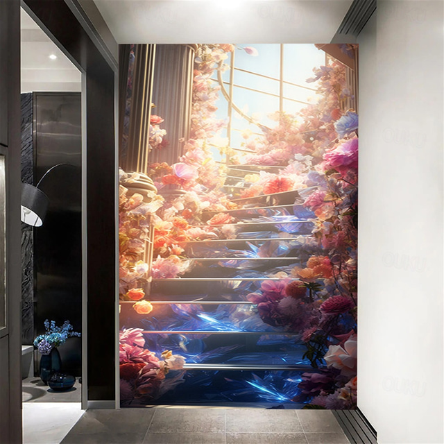 Cool Wallpapers Wall Mural Floral Stairs Abstract 3D Home Decoration Cartoon Landscape Wall Covering, Canvas PVC / Vinyl Material Adhesive required Mural, Room Wallcovering