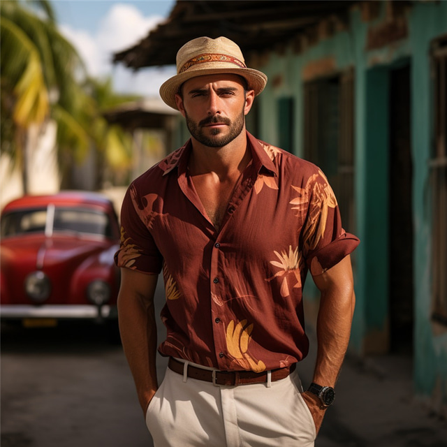  Palm Tree Vintage Men's Resort Hawaiian 3D Printed Shirt Button Up Short Sleeve Summer Shirt Vacation Daily Wear S TO 3XL
